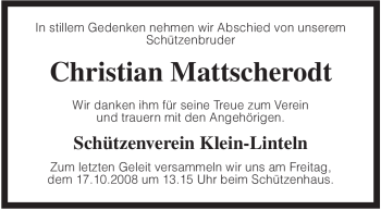 Traueranzeige von Christian Mattscherodt von KREISZEITUNG SYKE