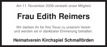 Traueranzeige von Edith Reimers von KREISZEITUNG SYKE