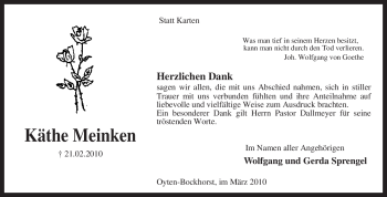 Traueranzeige von Käthe Meinken von KREISZEITUNG SYKE