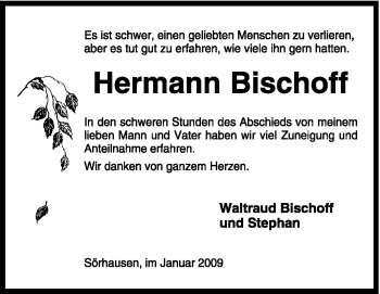 Traueranzeige von Hermann Bischoff von KREISZEITUNG SYKE