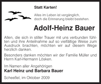 Traueranzeige von Adolf-Heinz Bauer von KREISZEITUNG SYKE