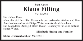 Traueranzeige von Klaus Fitting von KREISZEITUNG SYKE