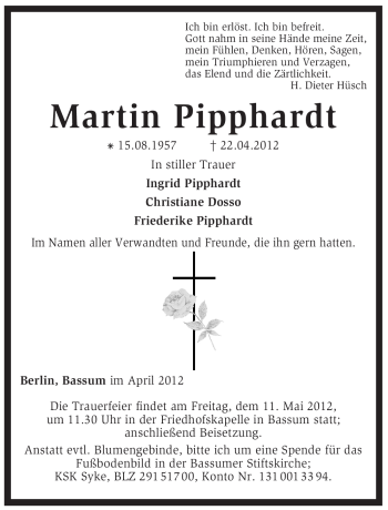 Traueranzeige von Martin Pipphardt von KREISZEITUNG SYKE