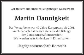 Traueranzeige von Martin Dannigkeit von KREISZEITUNG SYKE