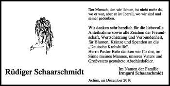Traueranzeige von Rüdiger Schaarschmidt von KREISZEITUNG SYKE