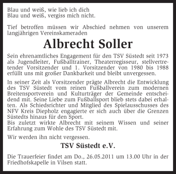 Traueranzeige von Albrecht Soller von KREISZEITUNG SYKE