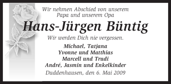 Traueranzeige von Hans-Jürgen Büntig von KREISZEITUNG SYKE