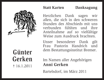 Traueranzeige von Günter Gerken von KREISZEITUNG SYKE