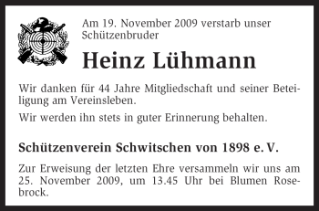 Traueranzeige von Heinz Lühmann von KREISZEITUNG SYKE