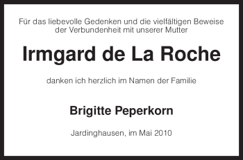 Traueranzeige von Irmgard Roche von KREISZEITUNG SYKE