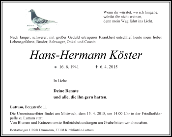 Traueranzeige von Hans-Hermann Köster von KRZ