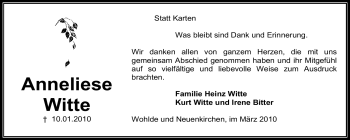 Traueranzeige von Anneliese Witte von KREISZEITUNG SYKE