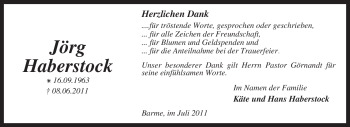 Traueranzeige von Jörg Haberstock von KREISZEITUNG SYKE