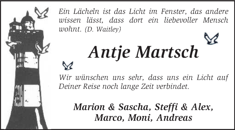  Traueranzeige für Antje Martsch vom 28.01.2015 aus KRZ