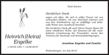 Traueranzeige von Heinrich Engelke von KREISZEITUNG SYKE