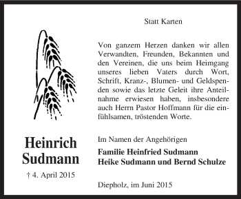 Traueranzeige von Heinrich Sudmann von KRZ