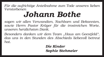 Traueranzeige von Johann Bothe von KREISZEITUNG SYKE