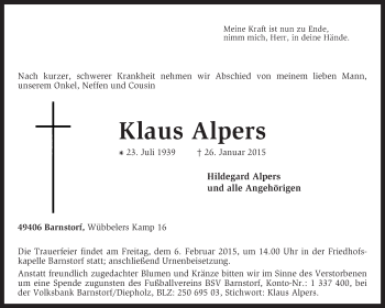 Traueranzeige von Klaus Alpers von KRZ