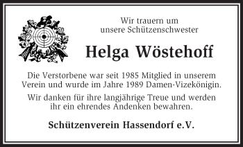 Traueranzeige von Helga Wöstehoff von KRZ