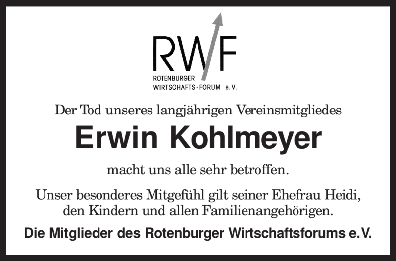  Traueranzeige für Erwin Kohlmeyer vom 08.08.2009 aus KREISZEITUNG SYKE