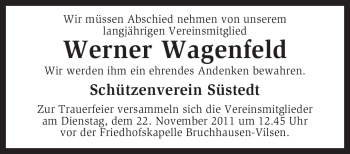 Traueranzeige von Werner Wagenfeld von KREISZEITUNG SYKE