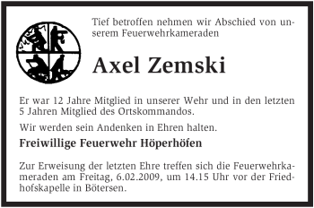 Traueranzeige von Axel Zemski von KREISZEITUNG SYKE