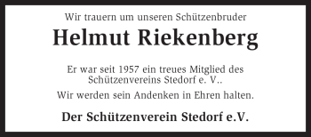 Traueranzeige von Helmut Riekenberg von KREISZEITUNG SYKE