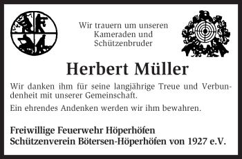 Traueranzeige von Herbert Müller von KREISZEITUNG SYKE