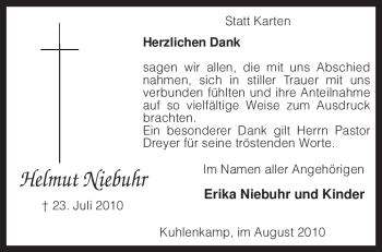 Traueranzeige von Helmut Niebuhr von KREISZEITUNG SYKE