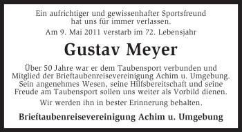 Traueranzeige von Gustav Meyer von KREISZEITUNG SYKE
