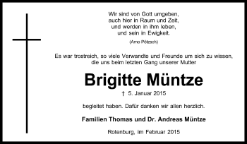 Traueranzeige von Brigitte Müntze von KRZ
