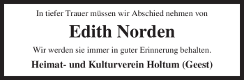 Traueranzeige von Edith Norden von KREISZEITUNG SYKE