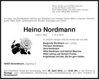 Traueranzeige von Heino Nordmann von KREISZEITUNG SYKE