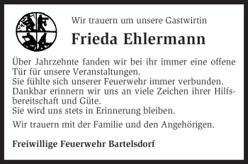 Traueranzeige von Frieda Ehlermann von KREISZEITUNG SYKE