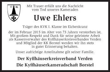 Traueranzeige von Uwe Ehlers von KRZ