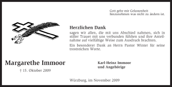 Traueranzeige von Margarethe Immoor von KREISZEITUNG SYKE