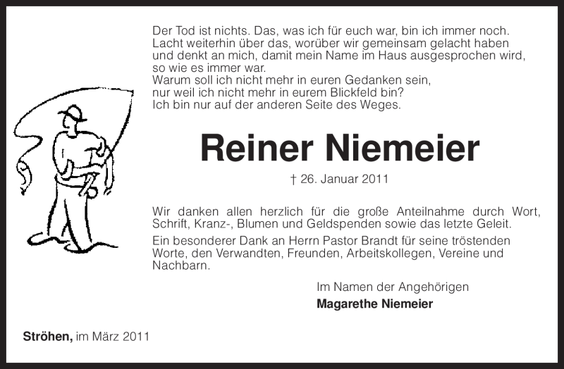 Traueranzeige für Reiner Niemeier vom 05.03.2011 aus KREISZEITUNG SYKE