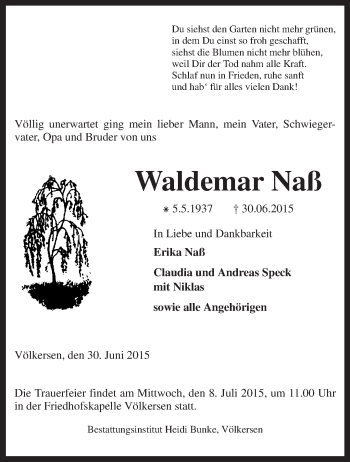 Traueranzeige von Waldemar Naß von KRZ