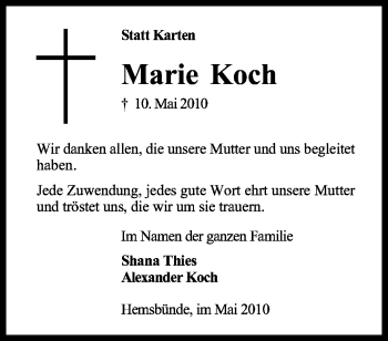 Traueranzeige von Marie Koch von KREISZEITUNG SYKE