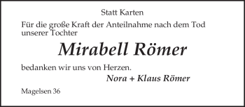 Traueranzeige von Mirabell Römer von KREISZEITUNG SYKE