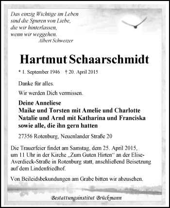 Traueranzeige von Hartmut Schaarschmidt von KRZ