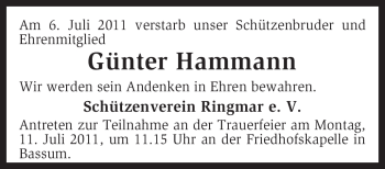 Traueranzeige von Günter Hammann von KREISZEITUNG SYKE