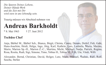 Traueranzeige von Andreas Barkholdt von KREISZEITUNG SYKE