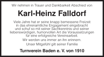 Traueranzeige von Karl-Heinz Falldorf von KREISZEITUNG SYKE