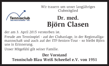 Traueranzeige von Björn Clasen von KRZ