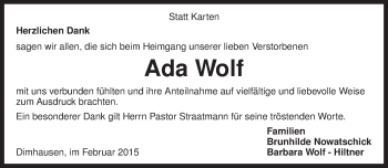 Traueranzeige von Ada Wolf von KRZ