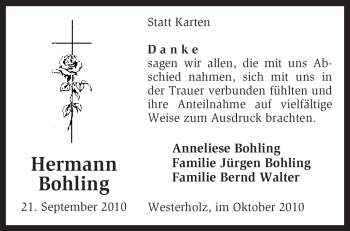 Traueranzeige von Hermann Bohling von KREISZEITUNG SYKE