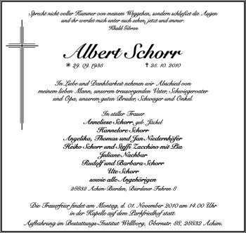 Traueranzeige von Albert Schorr von KREISZEITUNG SYKE