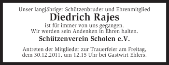 Traueranzeige von Diedrich Rajes von KREISZEITUNG SYKE