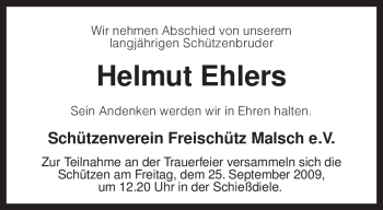 Traueranzeige von Helmut Ehlers von KREISZEITUNG SYKE